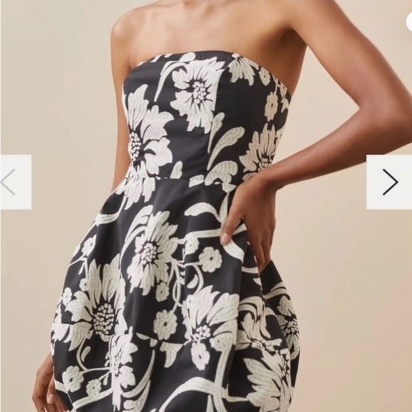 Anthropologie Dresses & Skirts - Anthropologie Black Strapless Floral Bubble Dress with White Appliqué
